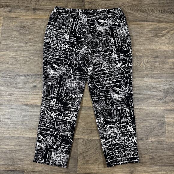 Lulu B Cropped Capri Pull On Pants Black White Women's Size 12 Pockets - Picture 9 of 12